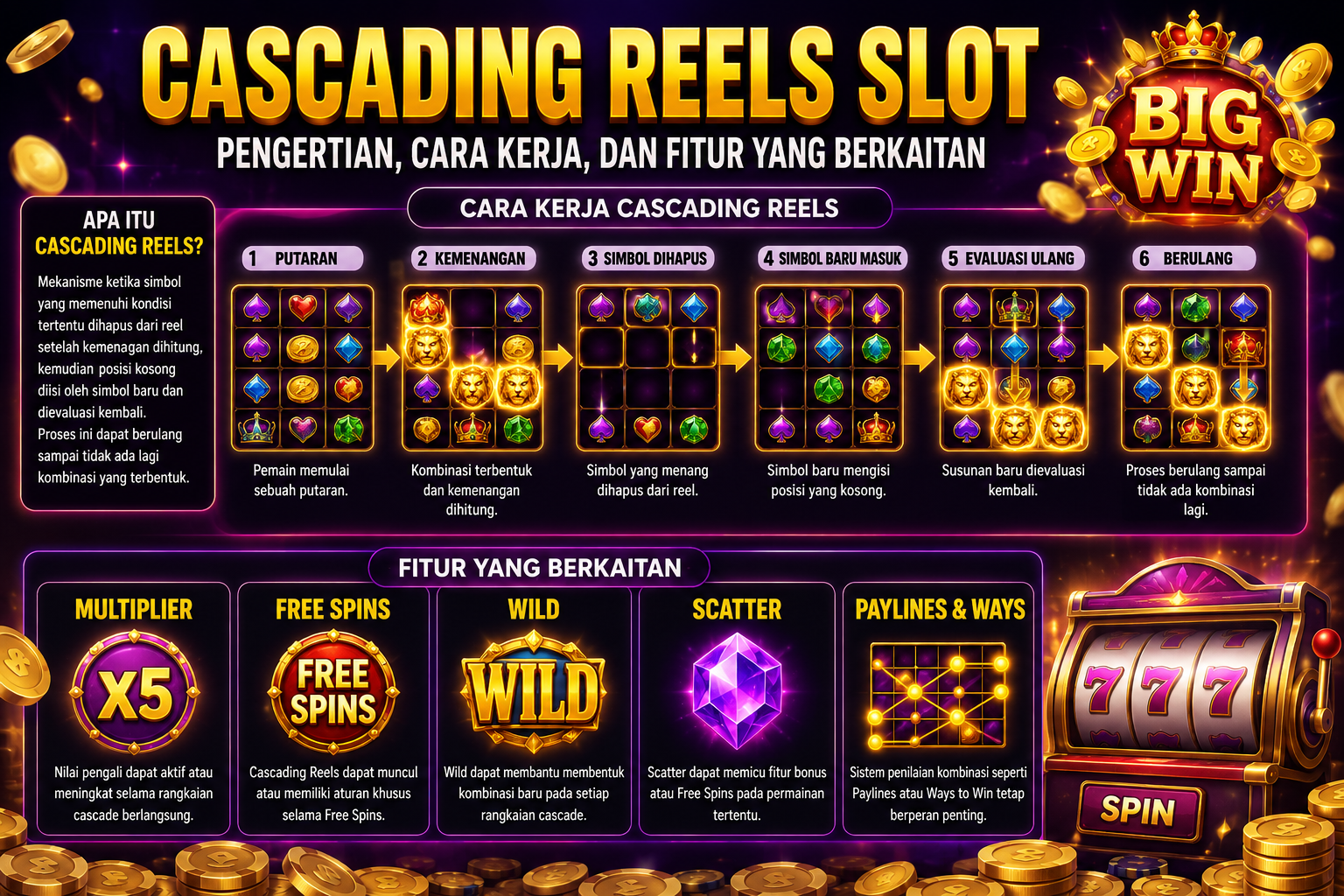 Cascading Reels Slot: Pengertian, Cara Kerja, dan Fitur yang Berkaitan