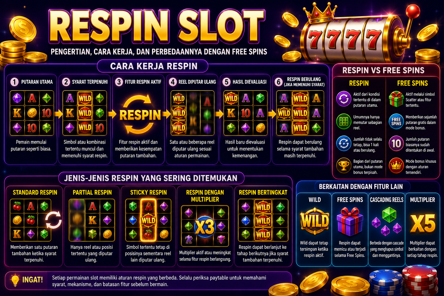 Respin Slot: Pengertian, Cara Kerja, dan Perbedaannya dengan Free Spins